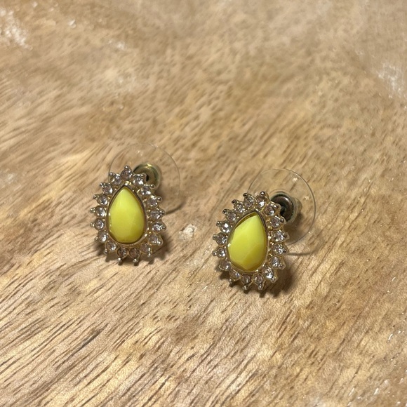 Yellow Tear Drop Rhinestone Post Earrings - Picture 4 of 11